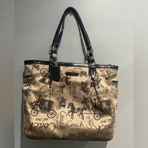 Coach Horse And Carriage East West Beige and Black Graphic Tote